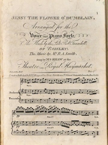 Smith, Robert Archibald: - Jessy the flower o` Dumblain. Arranged for the voice and piano forte