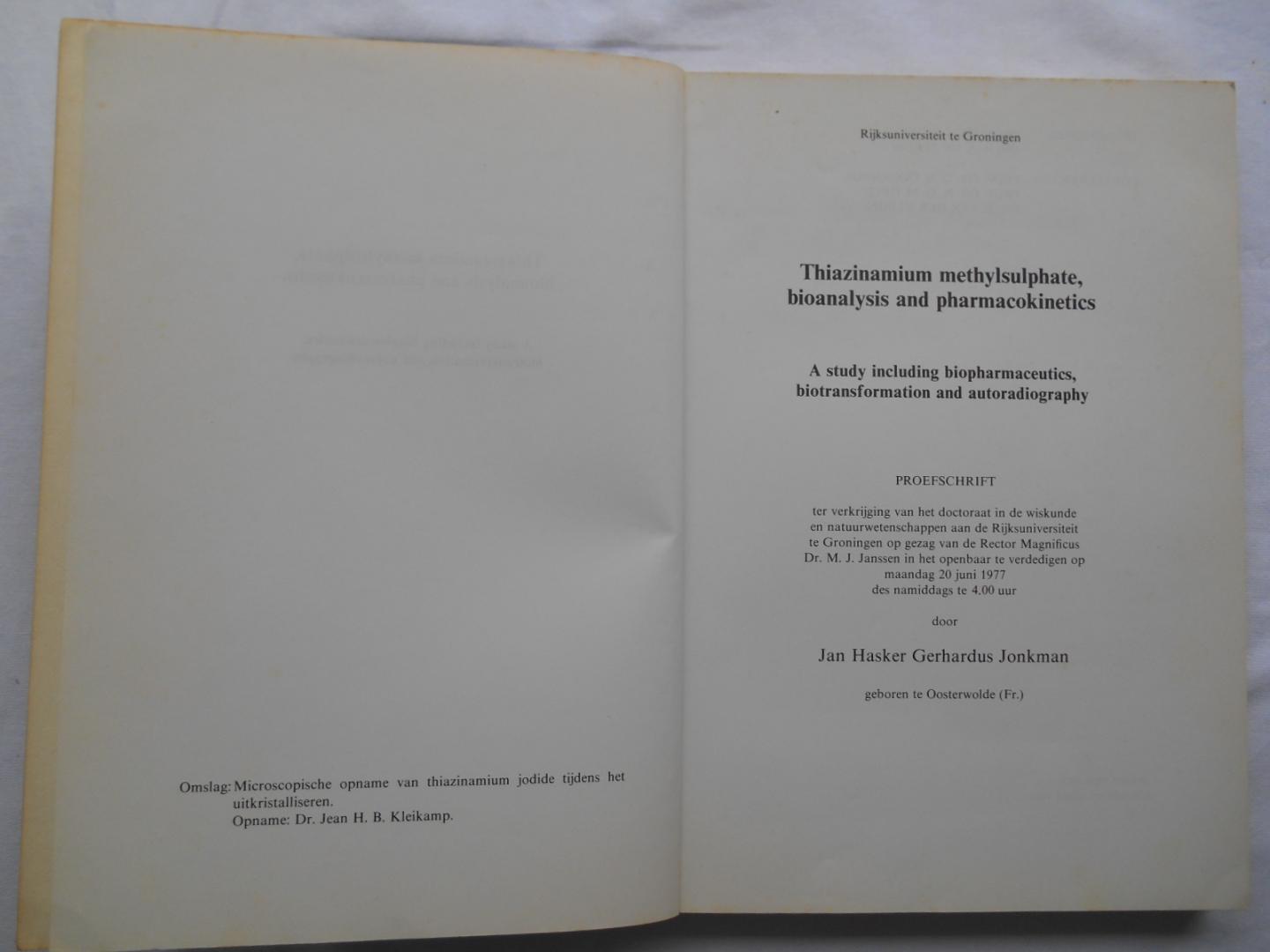 Jonkman, J.H.G. - Thiazinamium methylsulphate, bioanalysis and pharmacokinetics