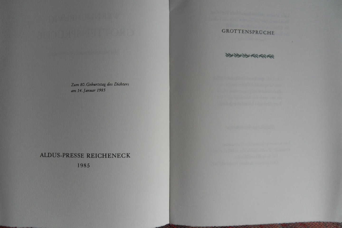 Helwig, Werner. - Grottensprüche. [ Genummerde oplage 102 / 150 ].