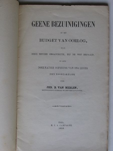 Merlen, Jhr.B.van - Geene Bezuinigingen op het Budget van Oorlog