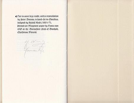 WAARSENBURG, Hans van de - Het is weer deze nacht. (Met een vertaling door Peter Boreas).