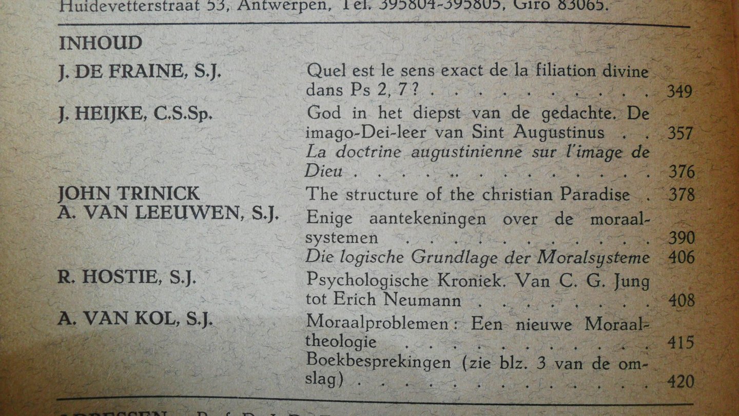 de Fraine/ Heijke/ Trinick e.a. - Bijdragen tijdschrift voor Philosophie en Theologie ofwel  Filosofie en Theologie