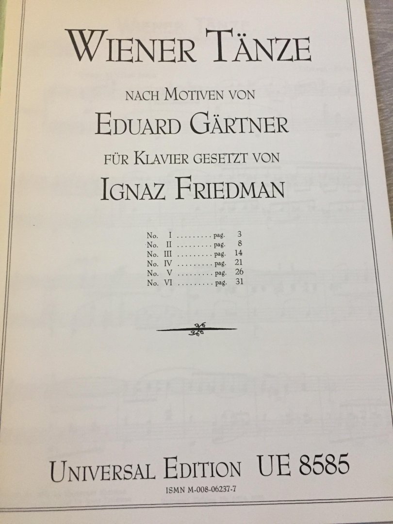 Eduard Gartner,Ignaz Friedman - Bladmuziek; Weiner Tanze nach motieven von Eduard Gartner