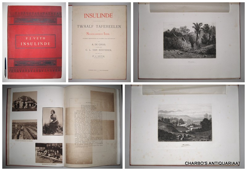 VETH, P.J. (text), - Insulinde. Twaalf tafereelen uit Nederlandsch Indië, volgens teekeningen en studiën naar de natuur door A. de Grijs, geëtst door C.L. van Kesteren.