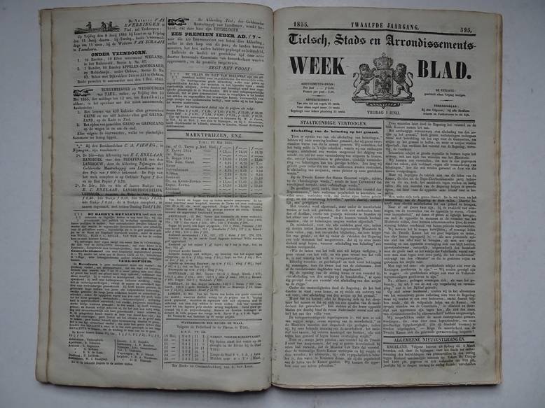 -. - Tielsch, Stads- en Arrondissements Weekblad. Twaalfde jaargang, 1855. Compleet met 52 nrs.