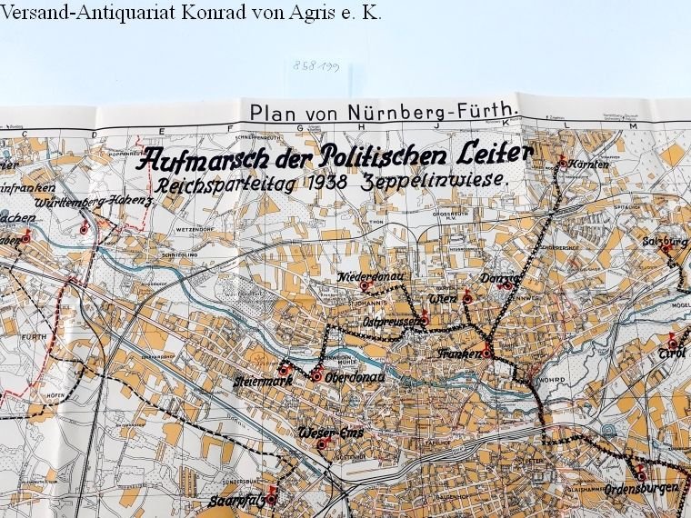 Organisationsleitung der Reichsparteitage (Hrsg.): - Plan von Nürnberg-Fürth : Reichsparteitag 1938 Zeppelinwiese :