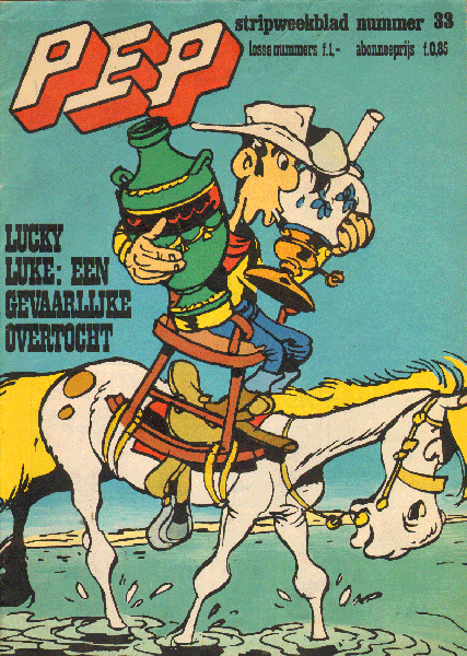 Diverse tekenenaars - PEP 1975 nr. 33, 15 augustus, stripweekblad/dutch weekly comic magazine, uitgegeven door Oberon met o.a./with a.o. DIVERSE STRIPS : LEFRANC/OLIVIER BLUNDER/ROODBAARD/COMANCHE/ LUCKY LUKE (COVER TEKENING), goede  staat