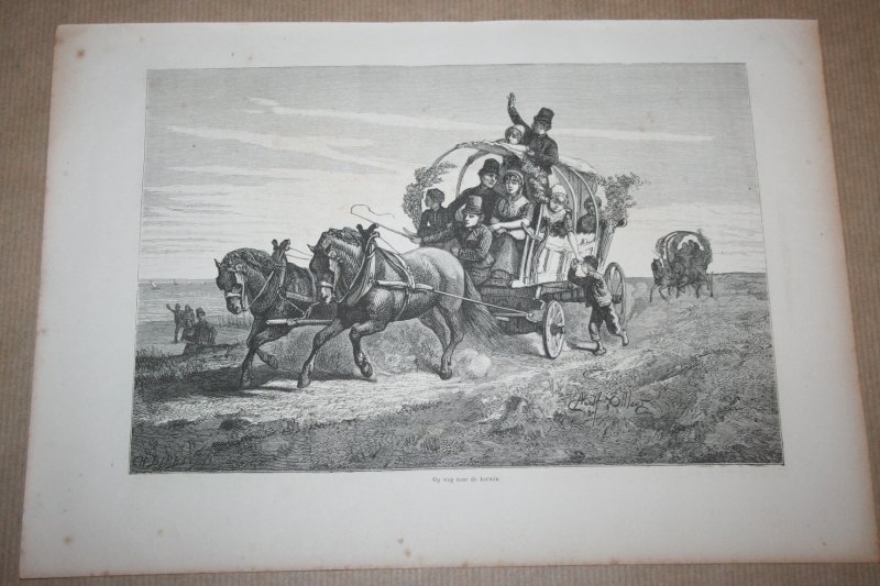  - Antieke gravure - Familie uit Zeeland naar de kermis - 1875