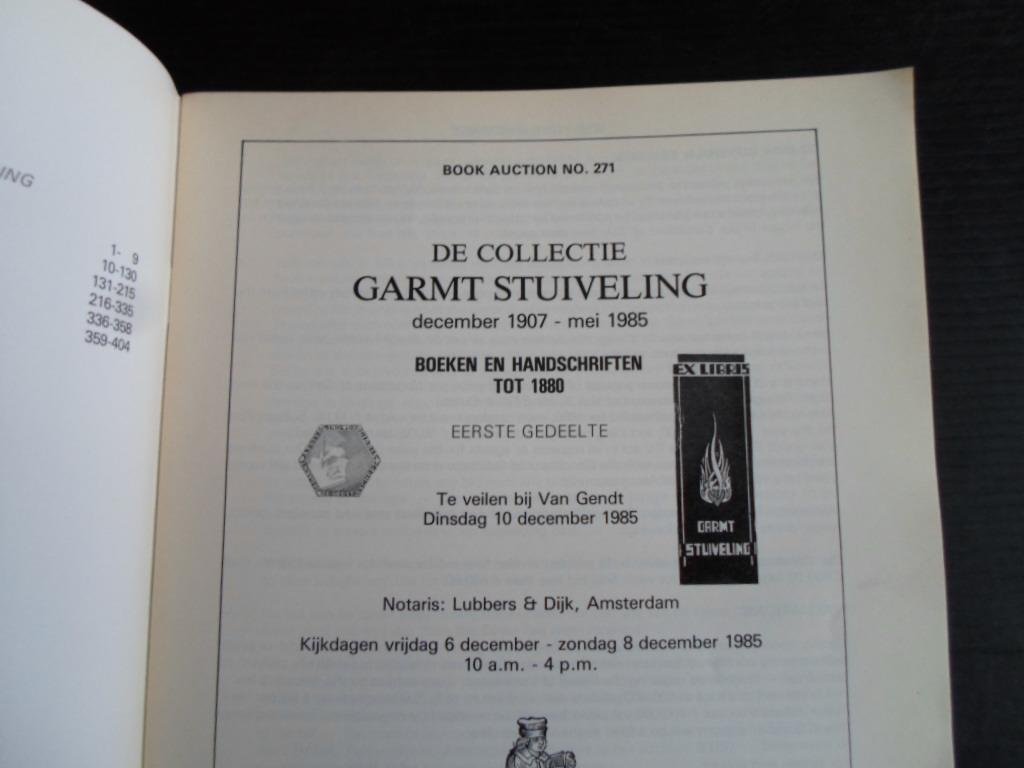 Catalogus 271 Van Gendt Book Auctions BV - Collectie Garmt Stuiveling Boeken en handschriften tot 1800, eerste gedeelte