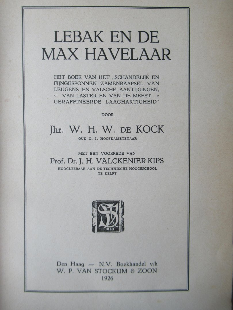 Kock, de Jhr. W.H.W. - Lebak en de Max Havelaar