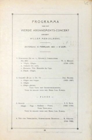 Flesch, Carl.: - [Programmheft] Programma van het vierde Abonnements-Concert. Dirigent Willem Mengelberg. [Solist:] Carl Flesch