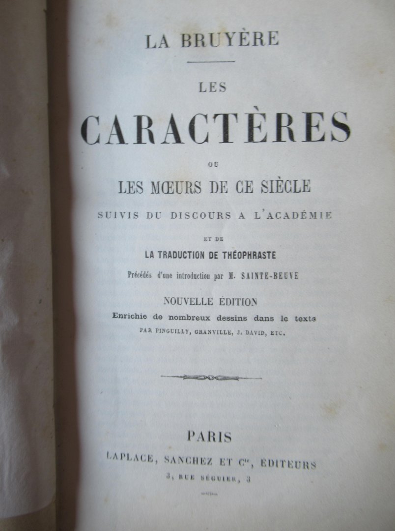 Bruyere, La - Les caracteres ou les les Moeurs de ce siecle
