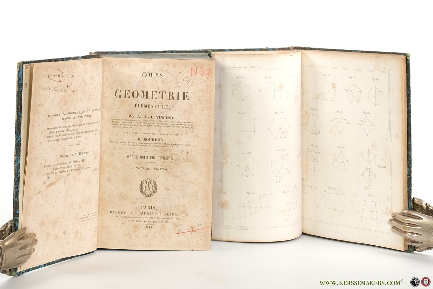 Vincent, A. J. H. / M. Bourdon. - Cours de géométrie élémentaire. Cinquième edition. [ 2 volumes, text and plates ].