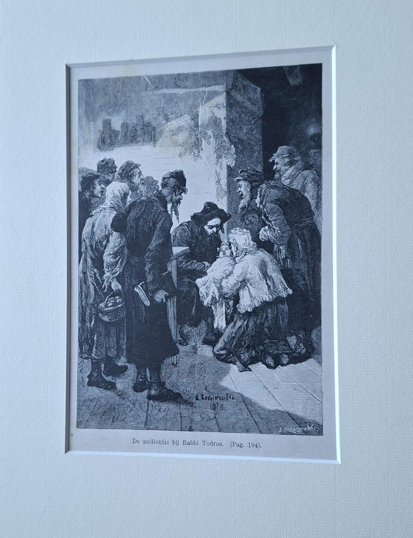 Orzeszkowa, Elisa - De audientie bij Rabbi Todros. Gravure van Michal Elwiro Andriolli uit het boek 'Meier Ezofowicz: Een verhaal uit het leven der Poolsche joden'.