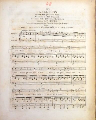 Rifaut, V. (Arr.): - L`Illusion, drame lyrique en un acte, paroles de MM. Georges et Menissier. Air chanté par Mlle. Prévost. avec accompagnement de piano ou harpe par Rifaut