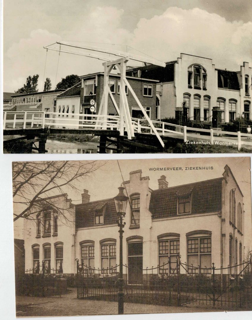 Onbekend - Wormerveer 2 ansichtkaarten ziekenhuis Wormerveer: Het in 1905 geopende Gemeenteziekenhuis aan de Paul Krugerstraat te Wormerveer verzendkosten  1,00