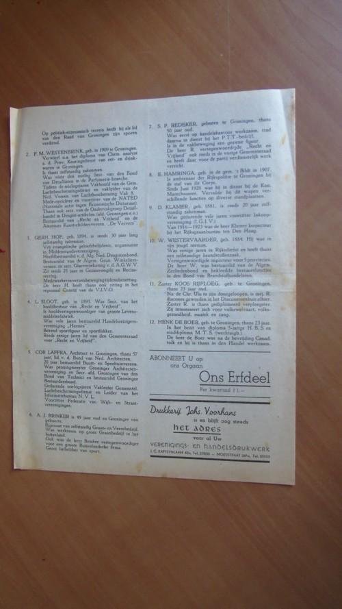 Recht en Vrijheid - Recht en Vrijheid. Verkiezingsblad voor den gemeenteraad op 26 juli 1946 (Groningen)