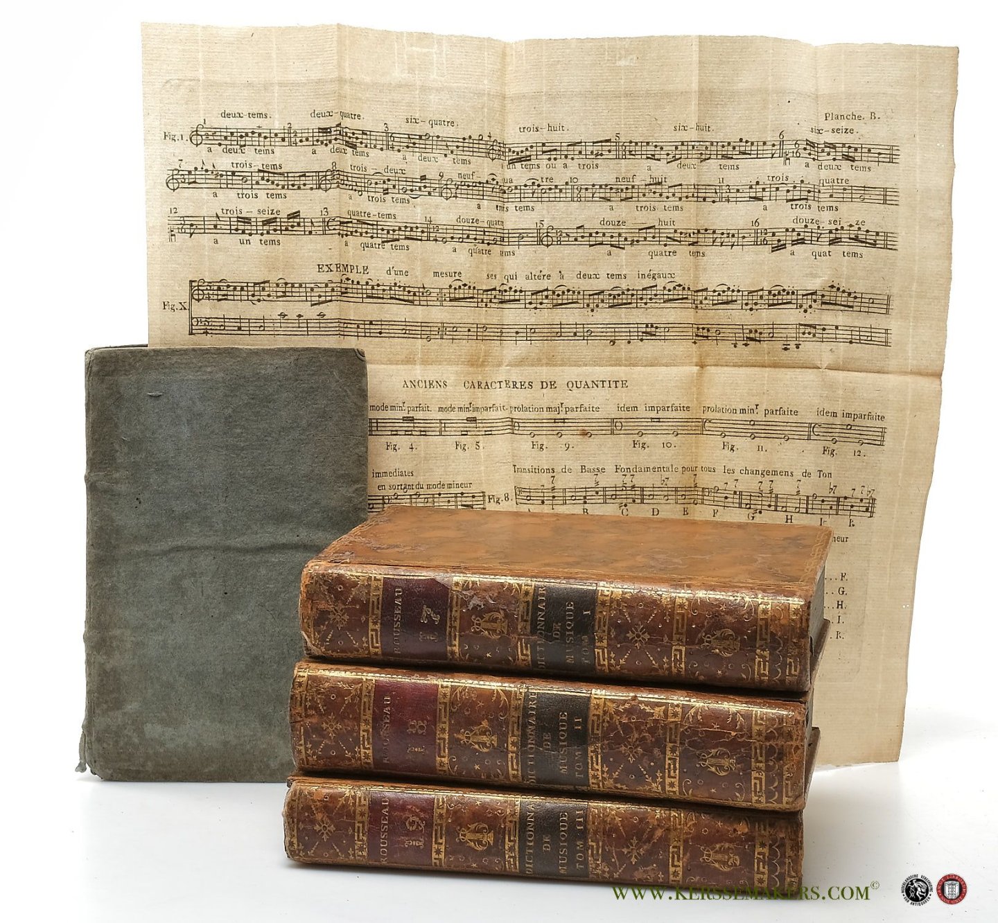 Rousseau, J. J. - Dictionnaire de musique, Tome Premier - Tome troisième, A - Z. (Sub-division of:) Oeuvres complettes. Nouvelle édition. Tome dix-septième - dix-neuvième (and) Tome de planches.