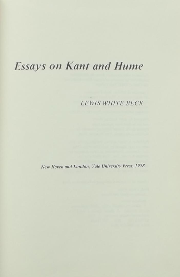 Lewis White Beck - Essays on Kant and Hume