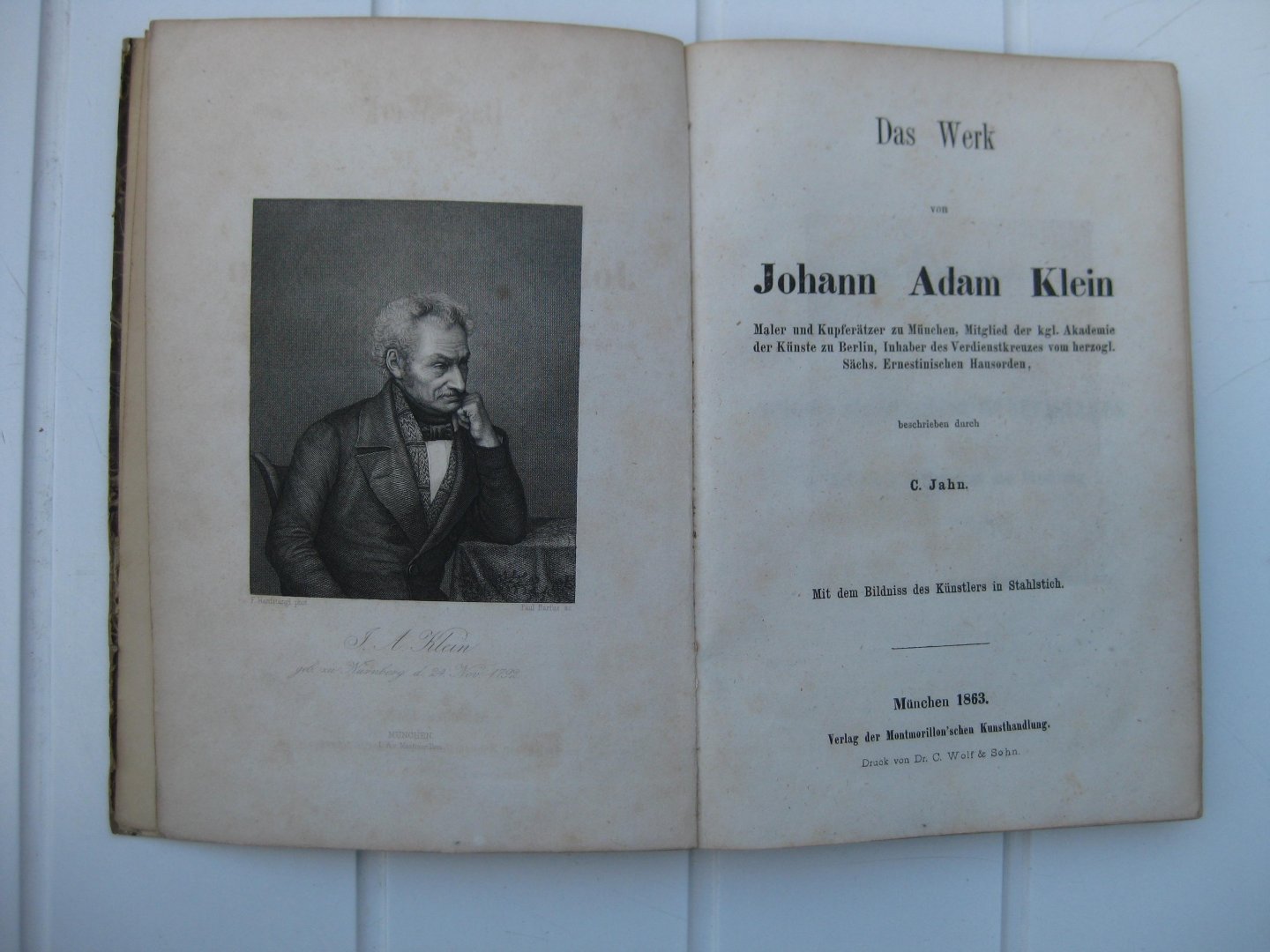 Jahn, C. - Das Werk von Johann Adam Klein. Maler und Kupferätzer zu München, Mitglied der kgl. Akademie der Künste zu Berlin,...