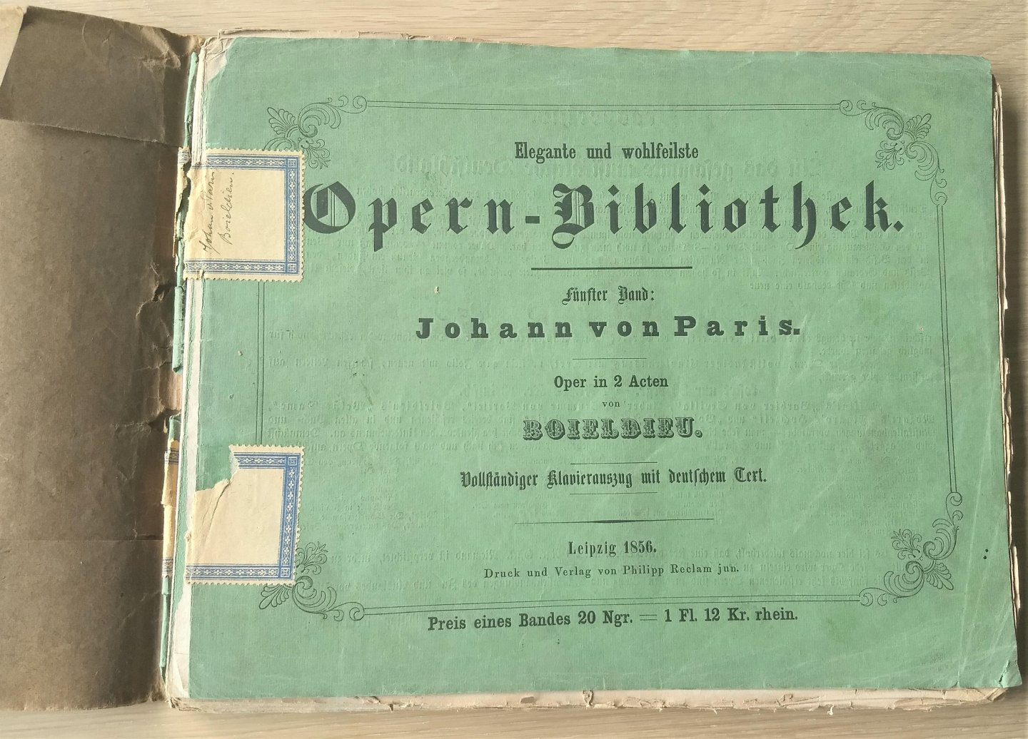 Boieldieu, A. - ELEGANTE UND WOHLFEILSTE OPERN-BIBLIOTHEK  - FÜNFTER BAND jOHANN VON PARIS - OPER IN 2 ACTEN - Vollhändiger klavierauszug mit deutchem Text.