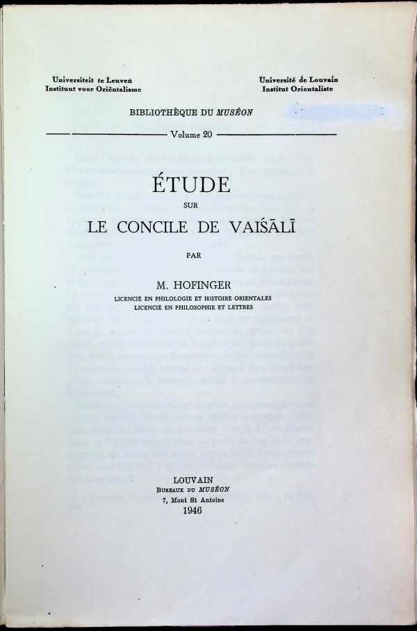 M. Hofinger - Etude sur le Concile de Vaisali