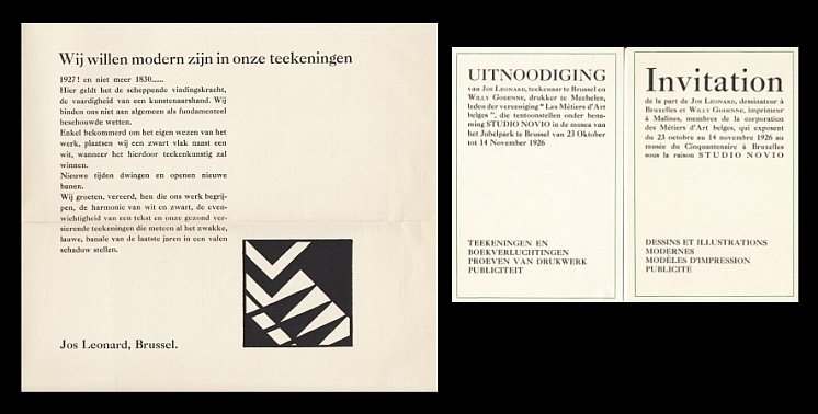 LÉONARD, Jos / Willy GODENNE - Wij willen eerst zijn in ons drukwerk.-Wij willen modern zijn in onze teekeningen. (Manifest van Studio Novio met twee uitnodigingen).