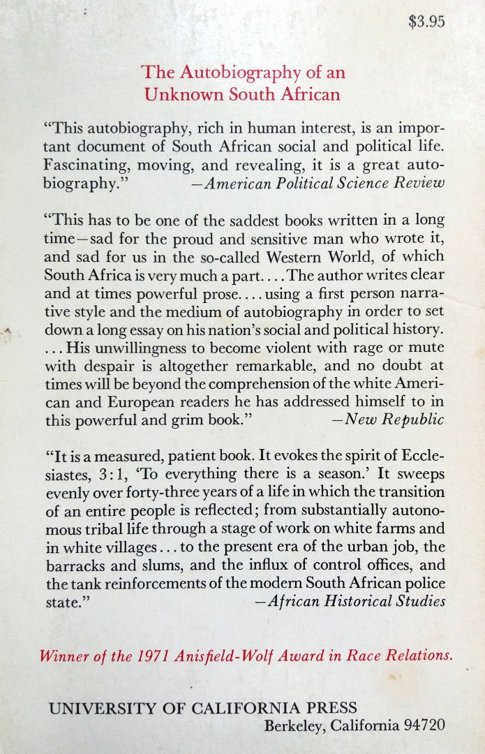 Mokgatle, Naboth - The Autobiography of an Unknown South African (ENGELSTALIG)