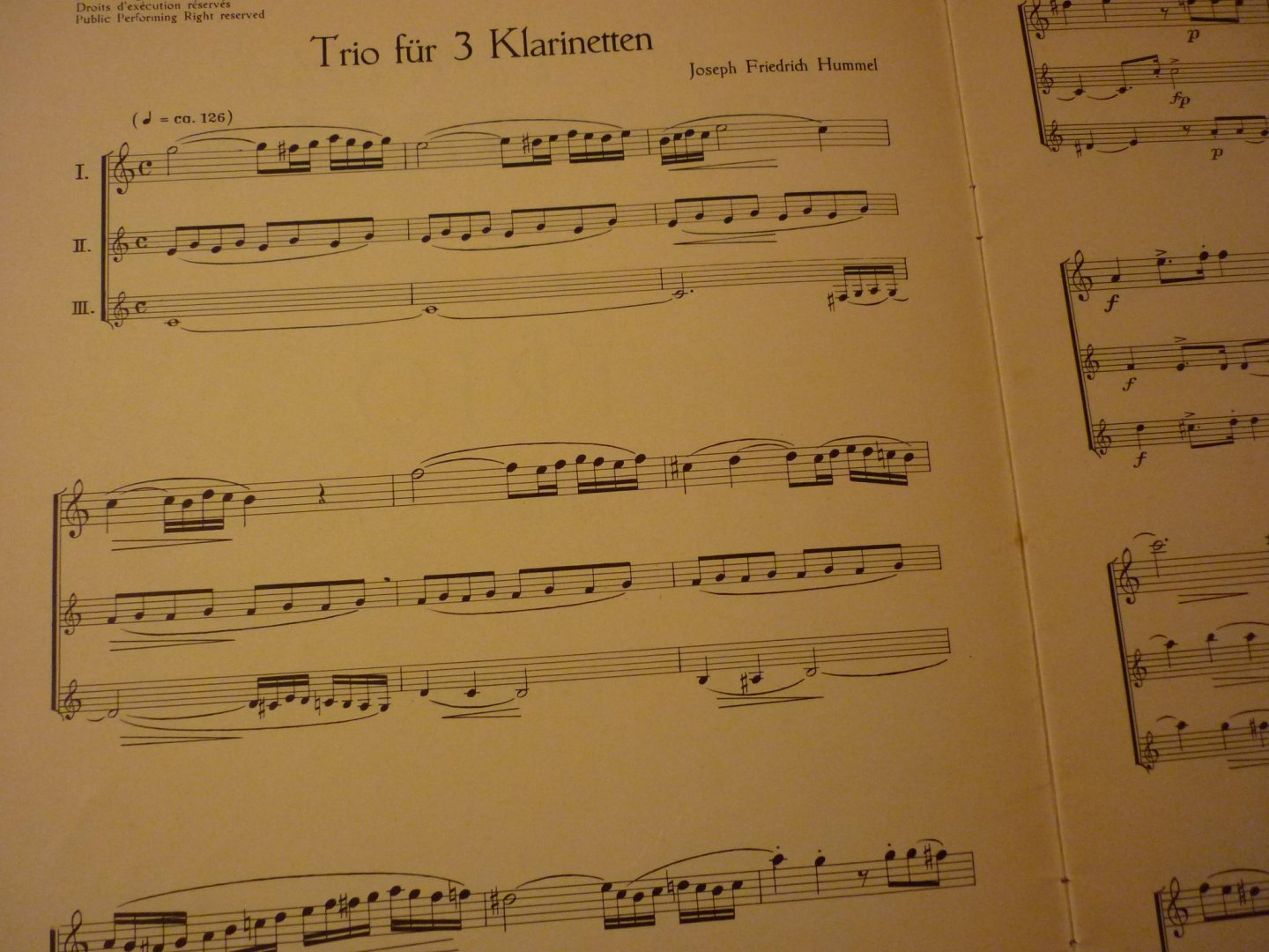 Hummel; Joseph Friedrich - Trio B-dur; B flat-major; Si b - maggiore fur 3 Klarinetten
