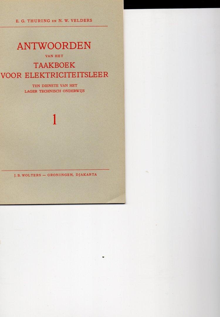 E.G.Thuring en N.W.Velders - Taakboek voor Elektriciteitsleer 