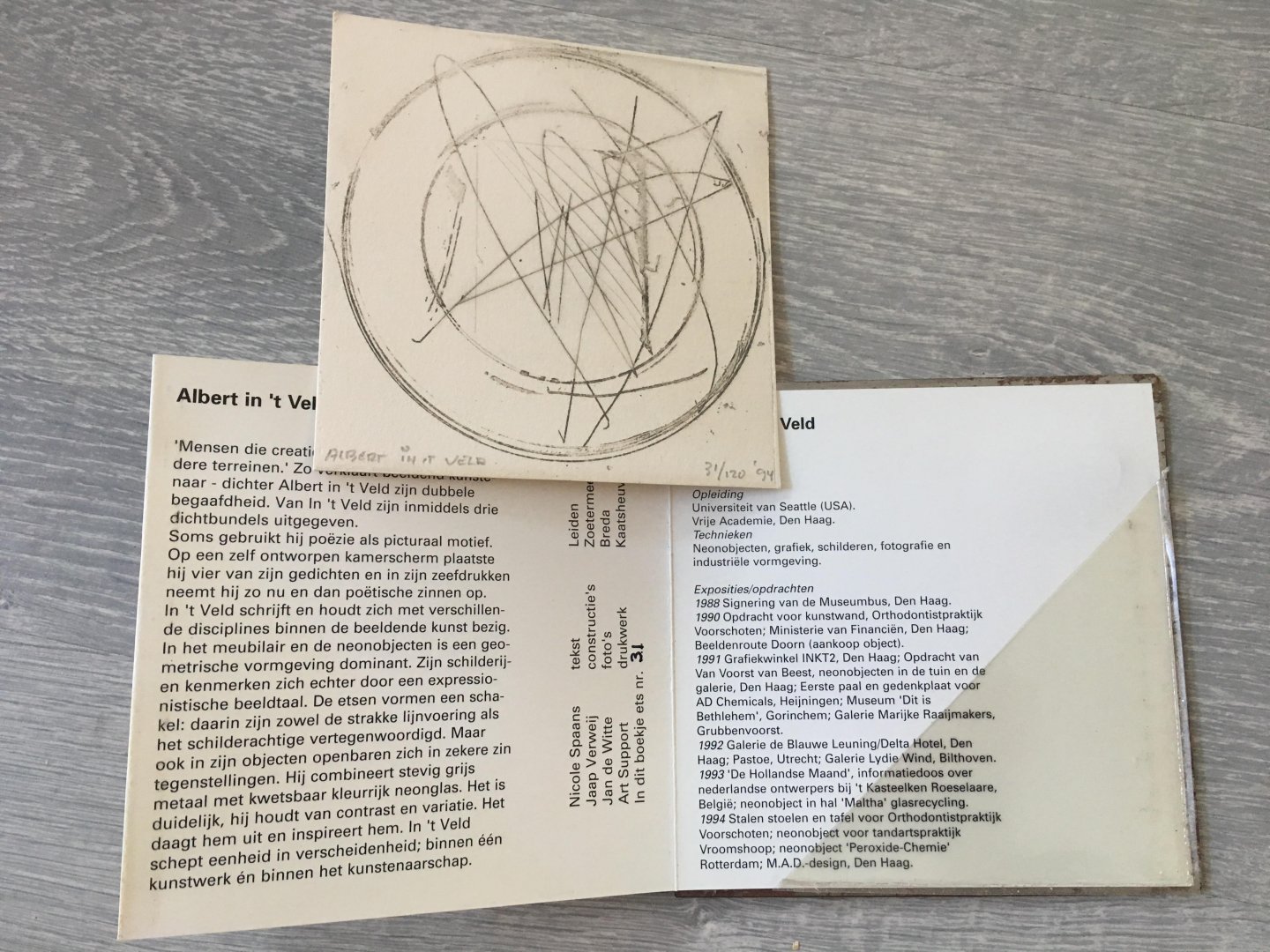 Nicole Spaans, Jaap Verweij, Jan de Witte - Albert in 't veld, moderne en toegepaste kunst - interieur 1950-2000 - design, tentoonstelling van Albert in 't veld van 6 t/m 27 November 1994