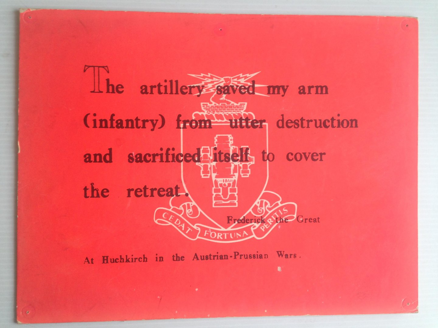  - Plaat nr 4 met uitspraak van Frederick the Great of Prussia, USA Field Artillery School