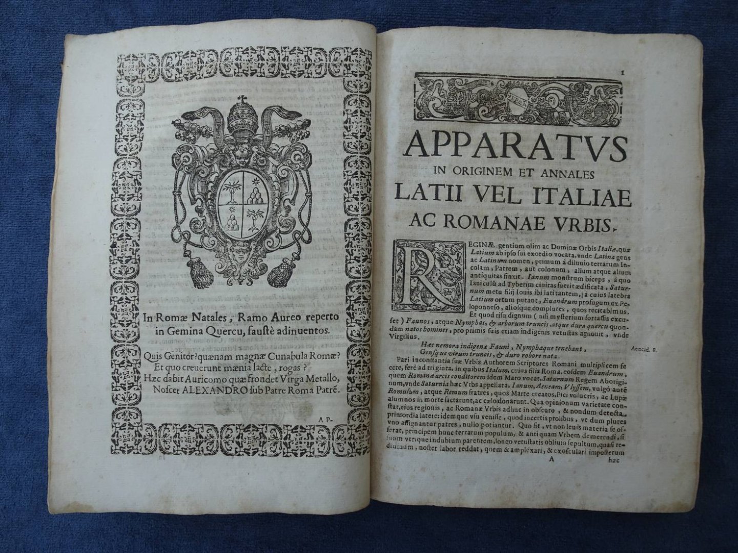 Hugonis, Jacobi. - Historia Romana sev origo Latii vel Italiae A C Romanae Urbis E' tenebris longae vetustatis in lucem producta. Liber Primus qui primor dia Europae,ac Latij primaeui Annales demonstrat, atque Urbis Conditae. Ad sanctissimum D.Nostrum Alexandrum...