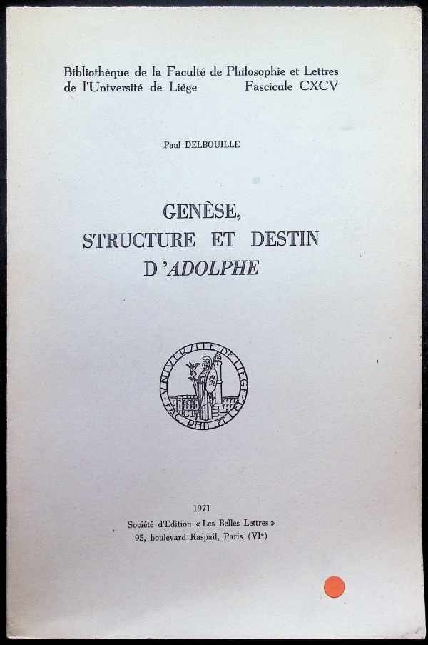 Paul Delbouille - Genèse, structure et destin d'Adolphe