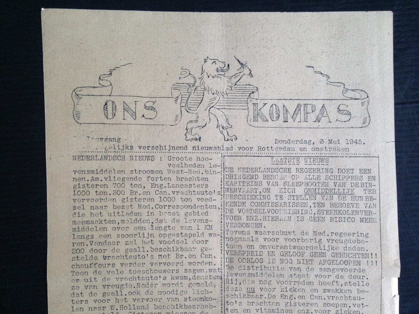 Oorlogskrant / stencil - Ons Kompas voor Rotterdam en Omstreken