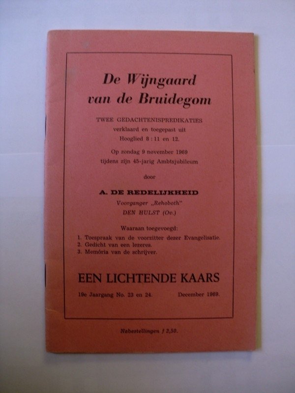 - Redelijkheid, A. de-De Wijngaard van de Bruidegom - Redelijkheid, A. de-De Wijngaard van de Bruidegom