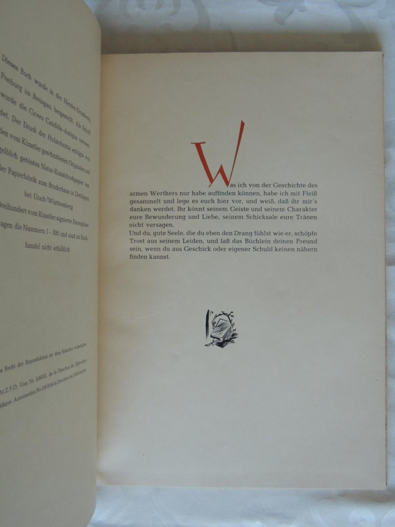 Goethe, J.W. Holzschnitte von V.K. Jonyas - Die Leiden des Jungen Werthers. Holzschnitte von V.K. Jonyas