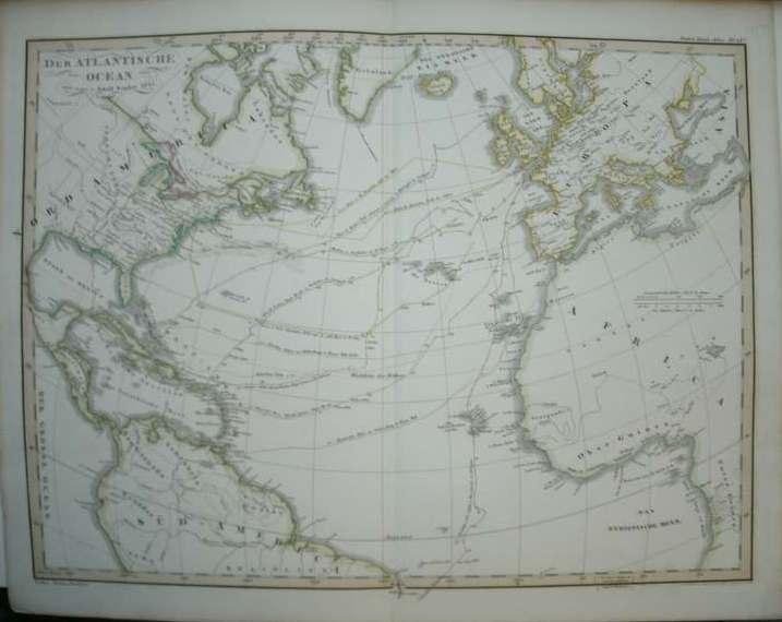 antique map (kaart). - Der Atlantische Ocean. (Antique map of the atlantic ocean).