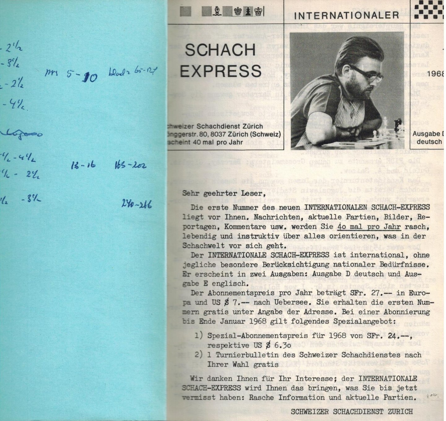 Walter Kunhle-Woods and Heinz Schaufelberger (editors) - Schach Express - Chess Express 1968 -33 issues