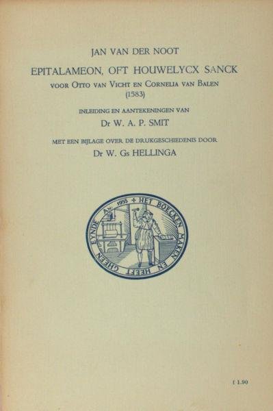 Noot, Jan van der. - Epitalameon, oft houwelycx sanct. Voor Otto van Vicht en Cornelia van Balen (1583)