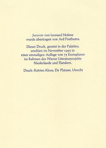 NOLENS, Leonard - Soeverein. Souverän. (Met een vertaling in het Duits door Ard Posthuma).