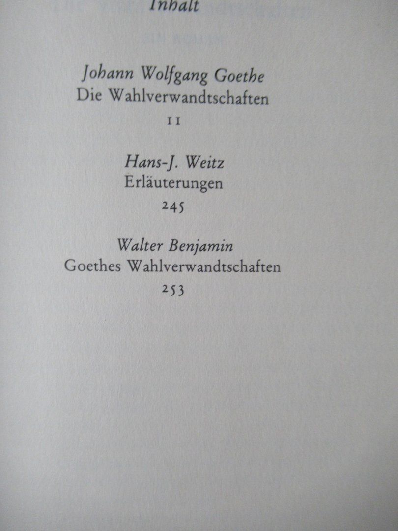 Goethe, Johann Wolfgang von - Die Wahl Verwandtschaften