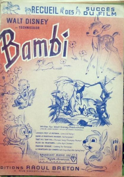 Walt Disney. - Bambi ,recueil des succes du film.