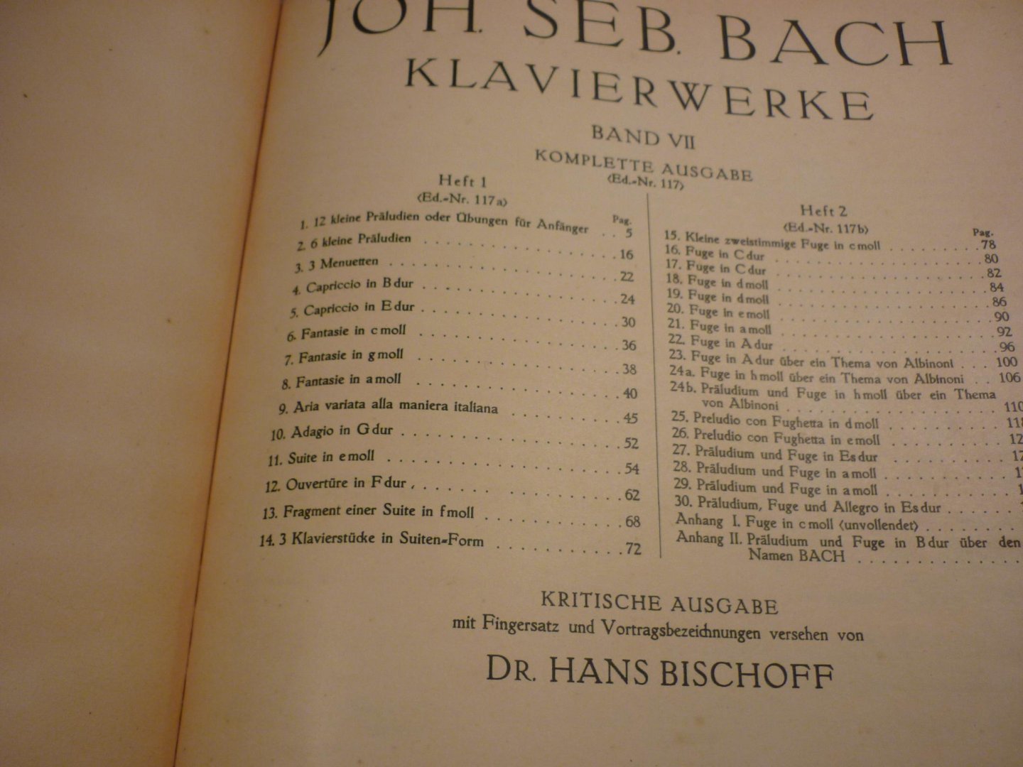 Bach; J. S. (1685-1750) - Klavierwerke; Band 7 - Heft 1; Krititsche Ausgabe mit Fingersatz und Vortragsbezeichnungen versehen von Dr. Hans Bischoff (Berlin, Mai 1888) voor Piano - Originele unieke uitgave!