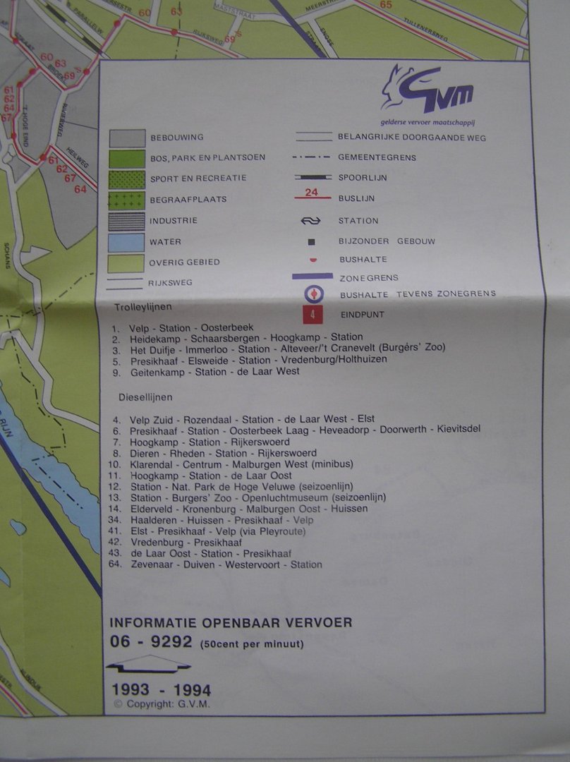 div. auteurs - Alle openbaar Vervoer in de Regio ARNHEM 1993 / 1994  INCL. Lijnenkaart