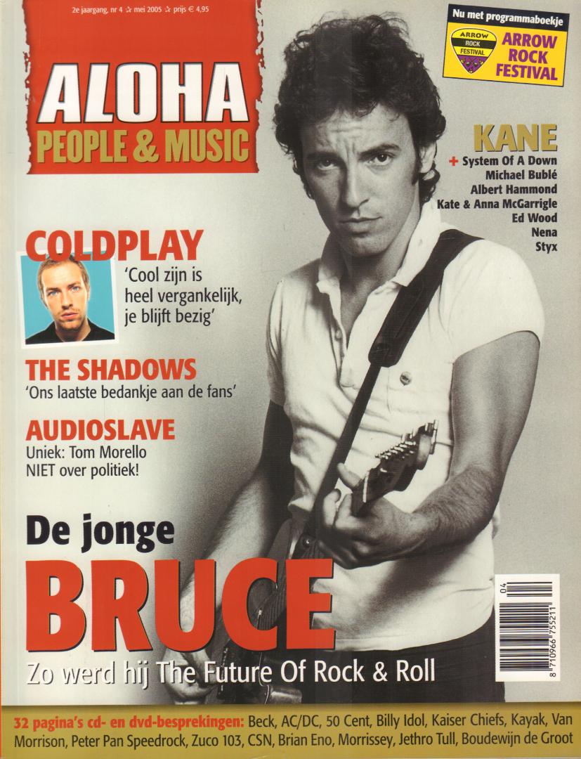 Magazine Aloha (People & Music) - ALOHA 2005 nr. 04, Nederlands muziekblad met o.a. BRUCE SPRINGSTEEN (COVER + 7 p.), NENA (3 p.), SYSTEM OF A DOWN (2 p.), THE SHADOWS (5 p.), AUDIOSLAVE (3 p.), STYX (5 p.), COLDPLAY (4 p.), ALBERT HAMMOND (4 p.), gave staat