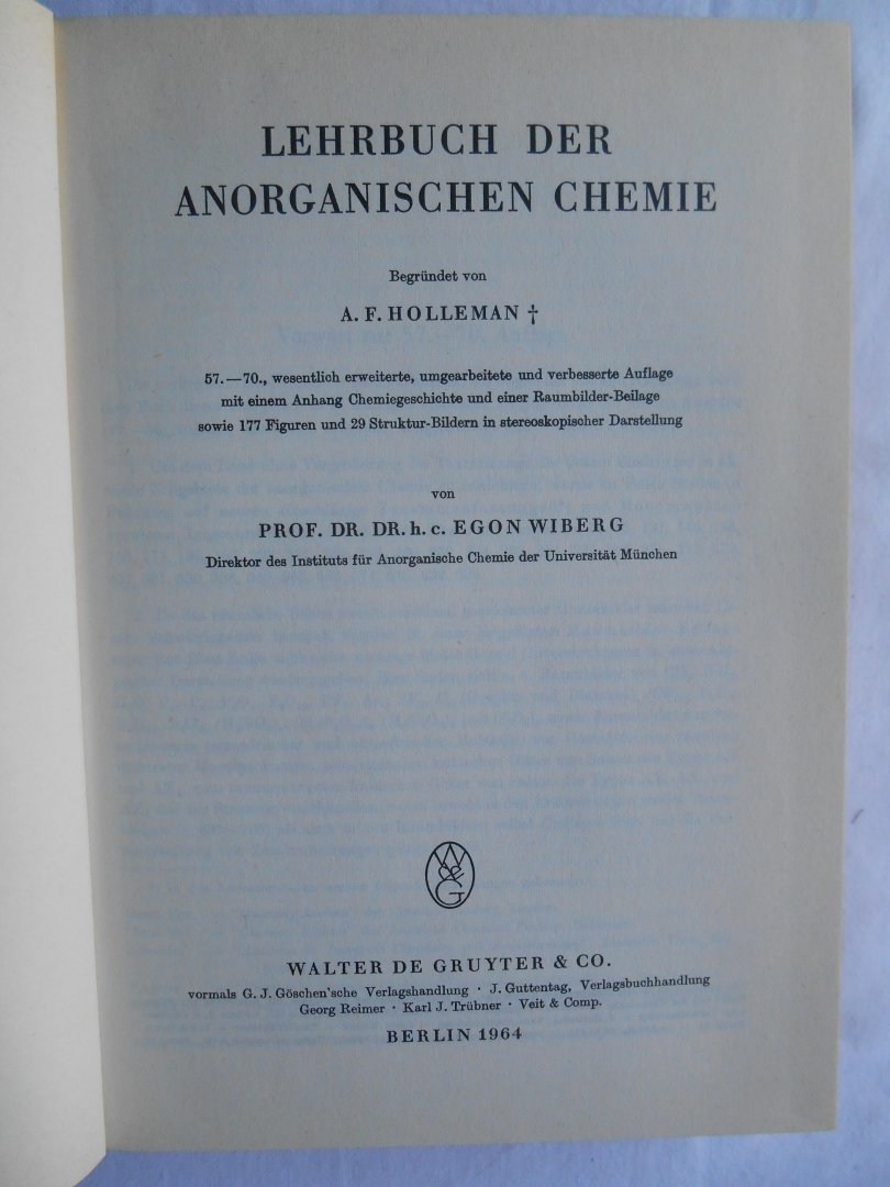 Wiberg, Prof. E & Holleman, A.F. - Lehrbuch der anorganischen Chemie