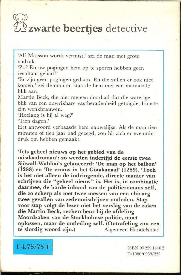 Sjowall Maj en Per Wahloo Omslag Karel Suyling en Vertaling van Heleen ten Holt - De man die in rook opging