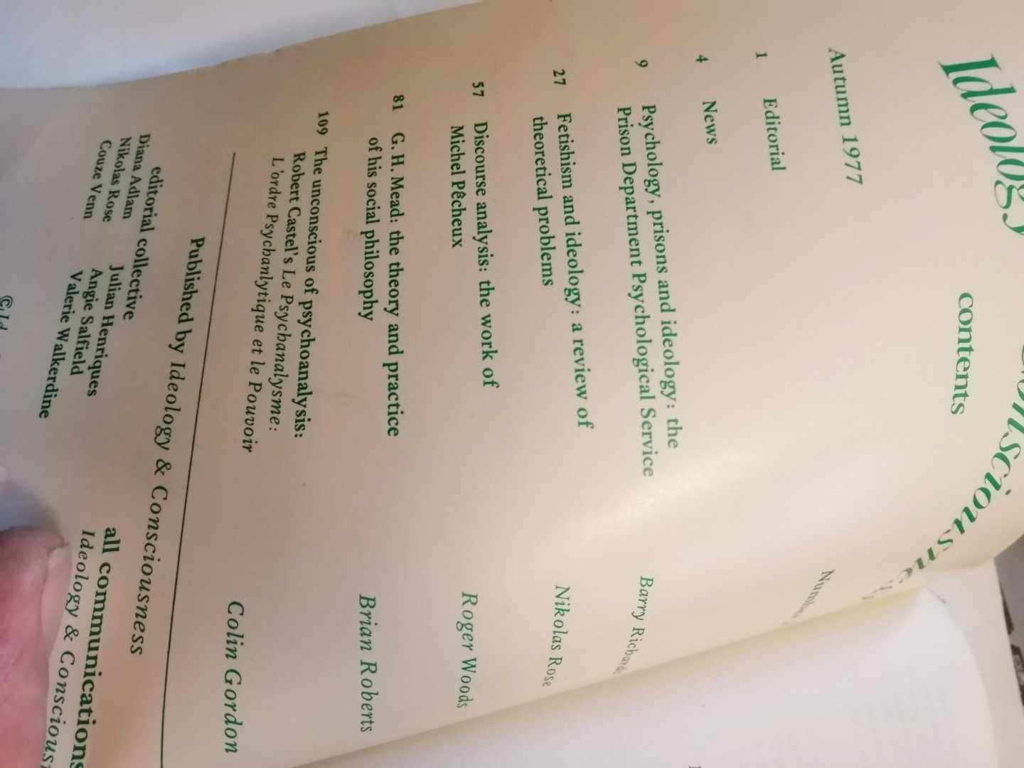 Julian  Henriques - idelogy & Consciousness Autumn 1977 No.2