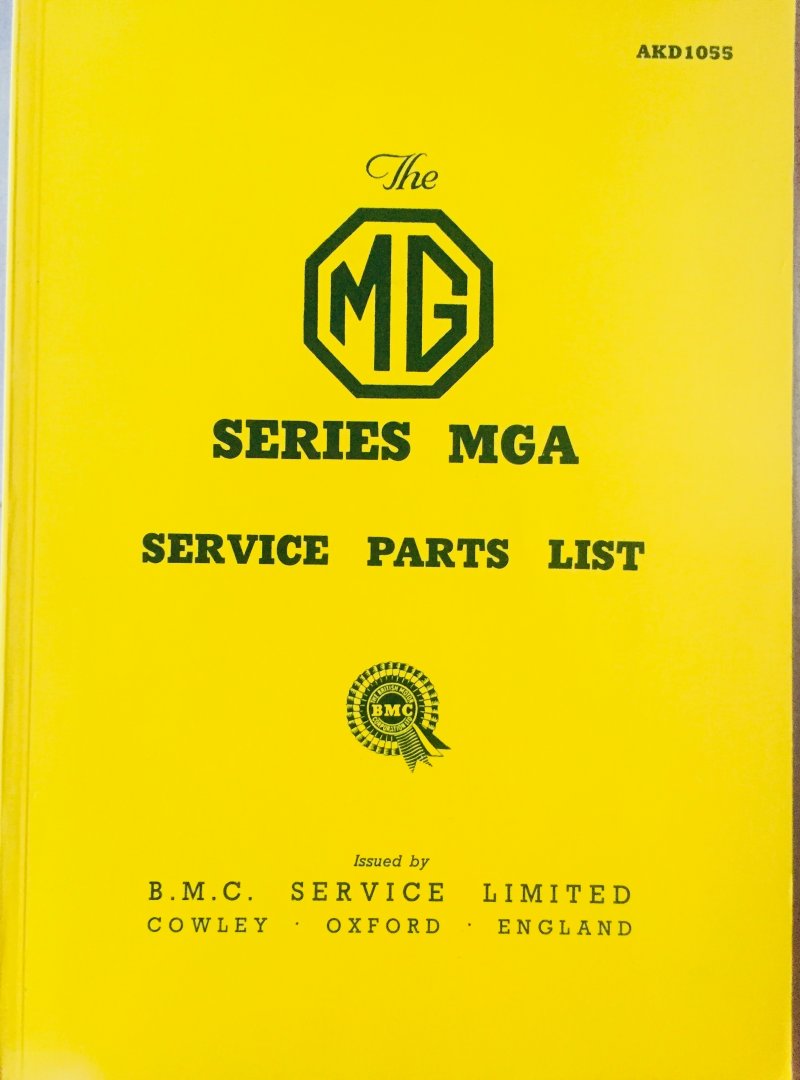 BMC Service Ltd. - The MG series MGA service parts list. AKD1055.